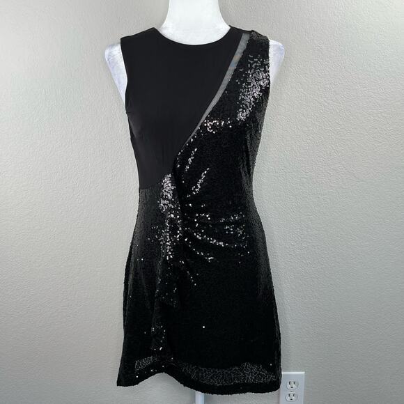 Laundry by Shelli Segal Black Asymmetric Sequined Sleeveless Mini Dress 6 NWT - Picture 12 of 13